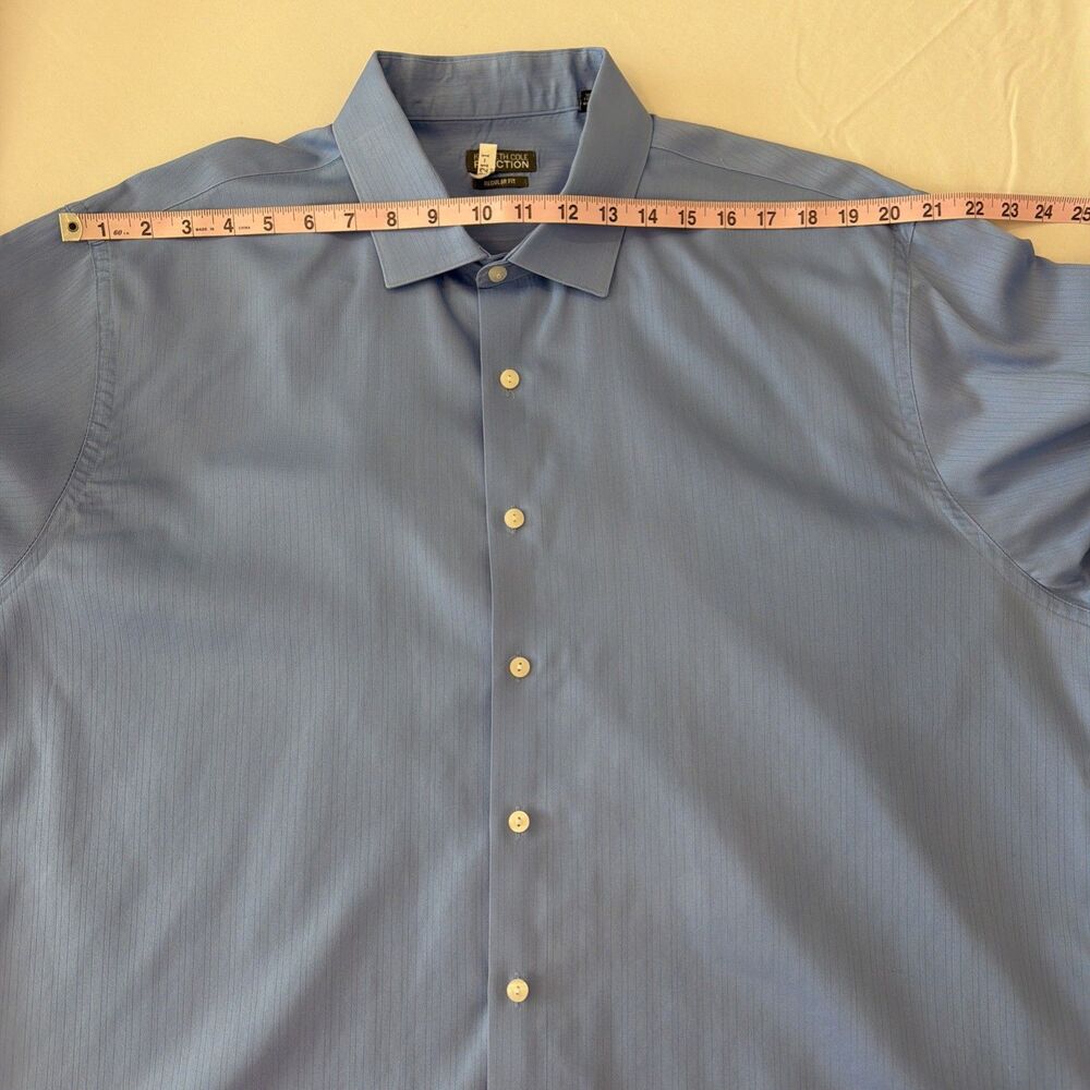 Kenneth Cole Reaction Textured Stripe Dress Shirt 18.5 34/35 Blue Wrinkle Free - Picture 7 of 15